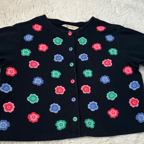 VINTAGE Bechamel SZ M Black Red Green Blue embroidered Floral button up top - Picture 6 of 10